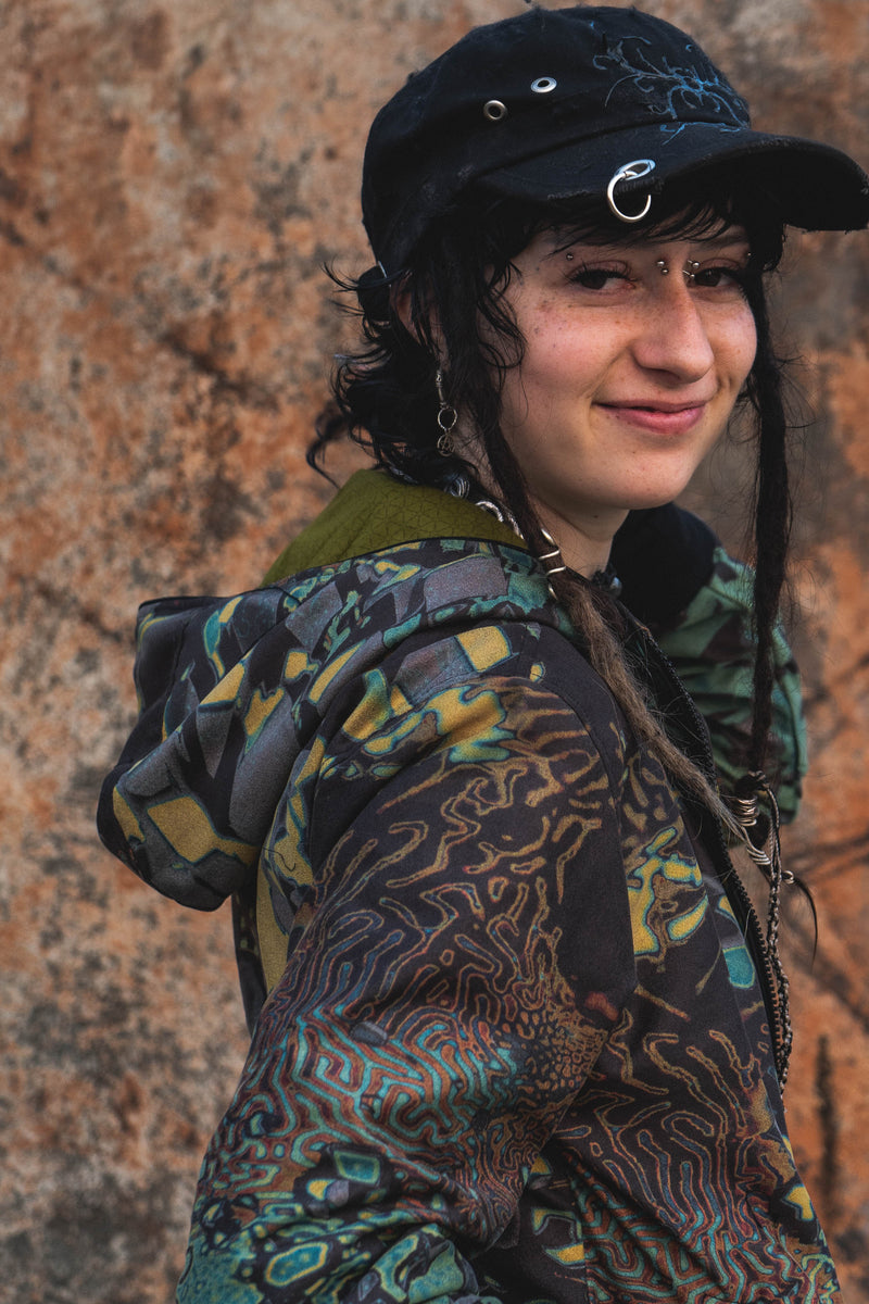 GREEN WIZARD | Women's Suede Leather Jacket | Psychedelic Pixie Festival Hoodie