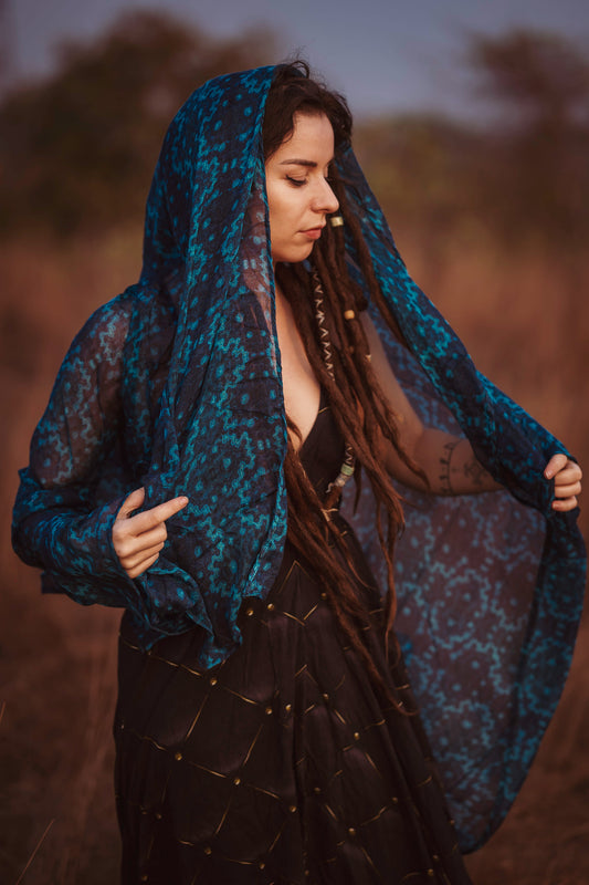 INFINITE FRACTAL | Bamboo Fabric Witch Scarf | Psychedelic Pixie Goa Party Scarf