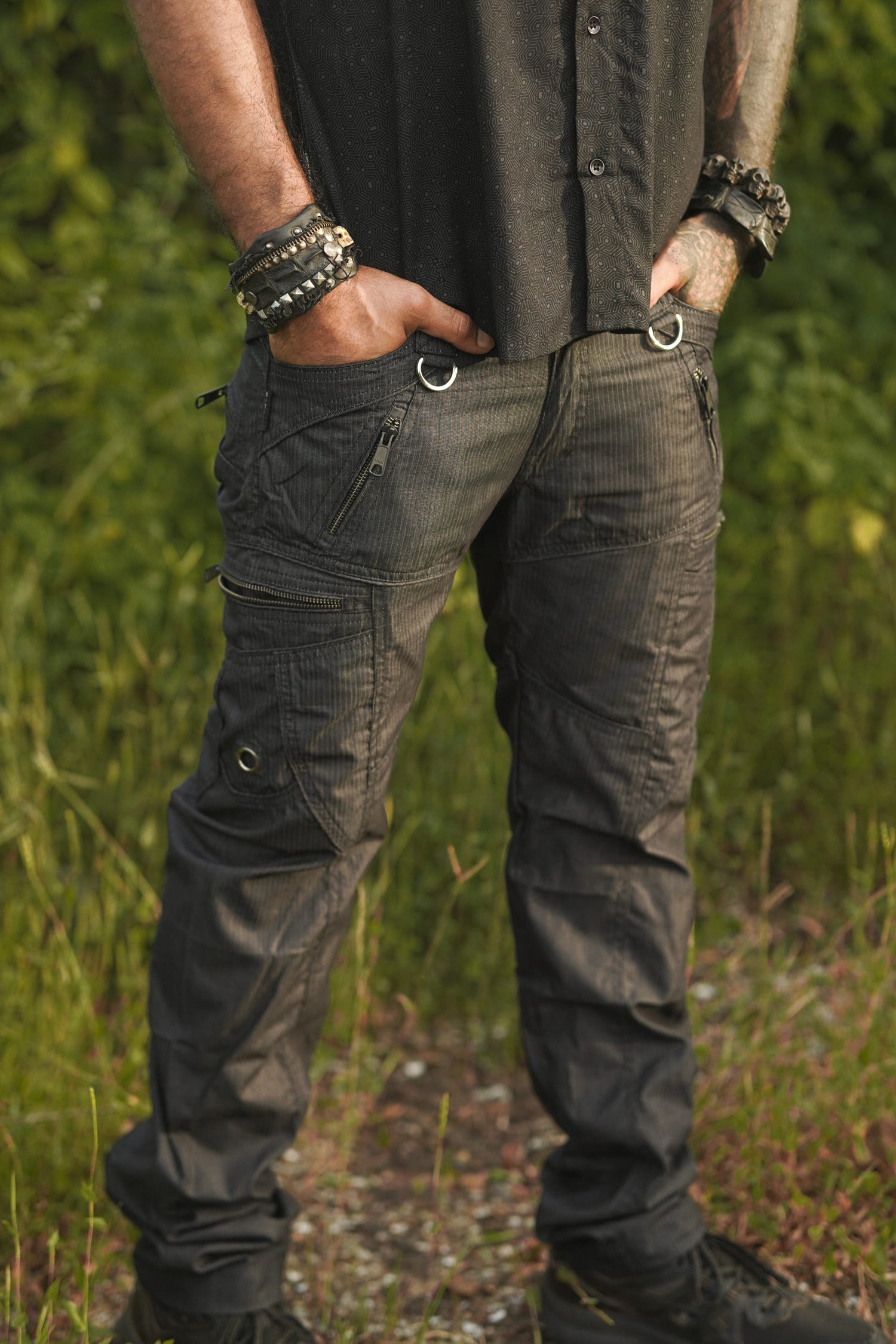 LA Pants - Dark Grey Stripes Men's Cargo Pants