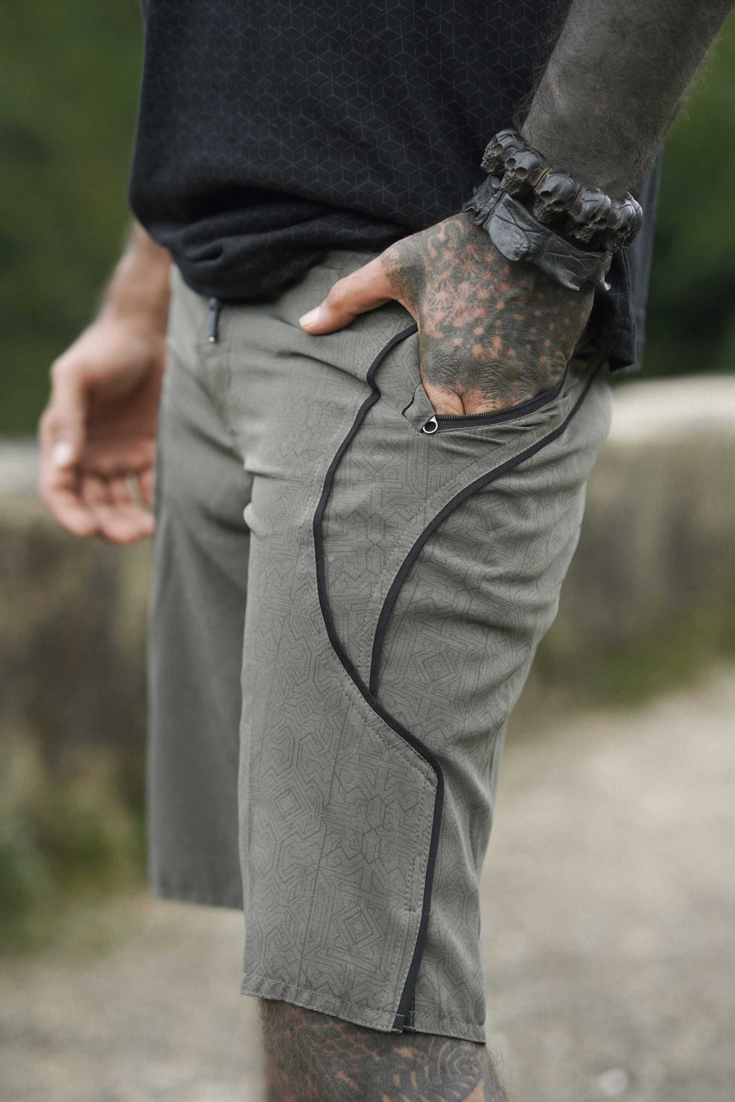 MAGMA CODEX - Artwear Men's Board Shorts | Khaki Cyberpunk Pattern Shorts