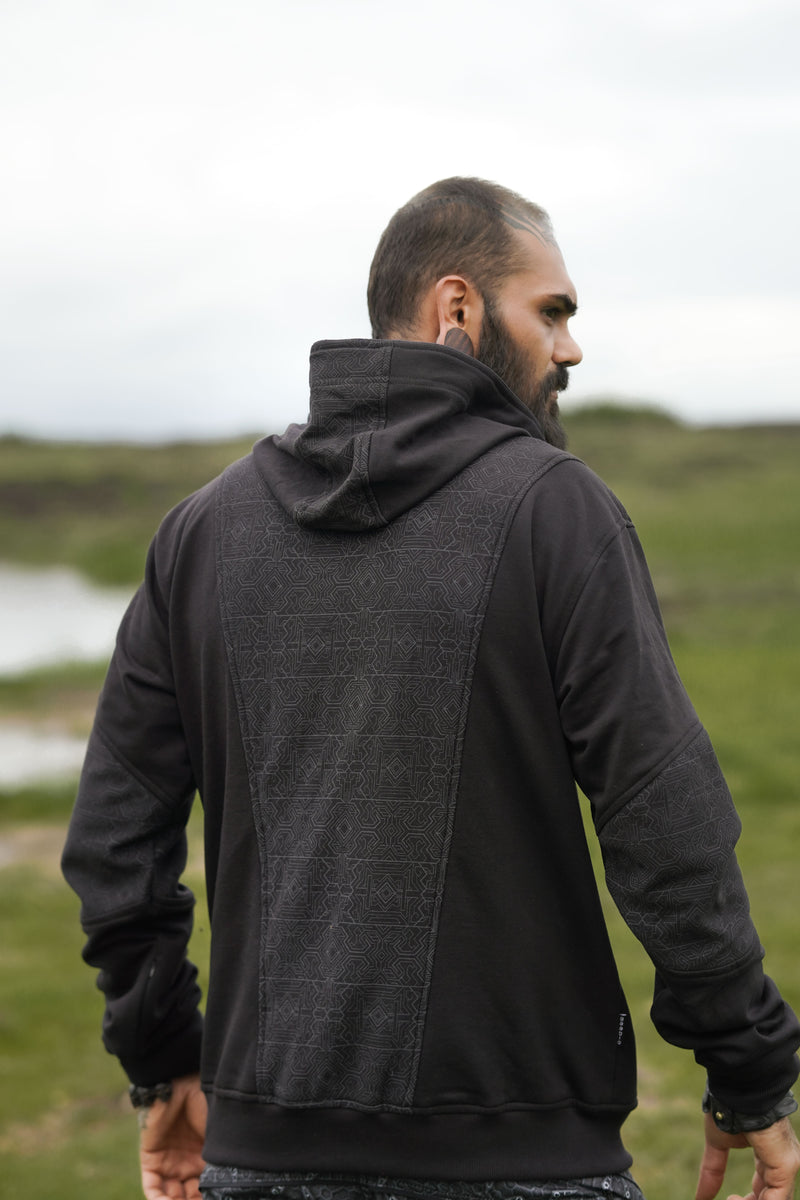 MAGMA CODEX Edition | Cotton Fleece Black Hoodies for Men Cyberpunk Pattern
