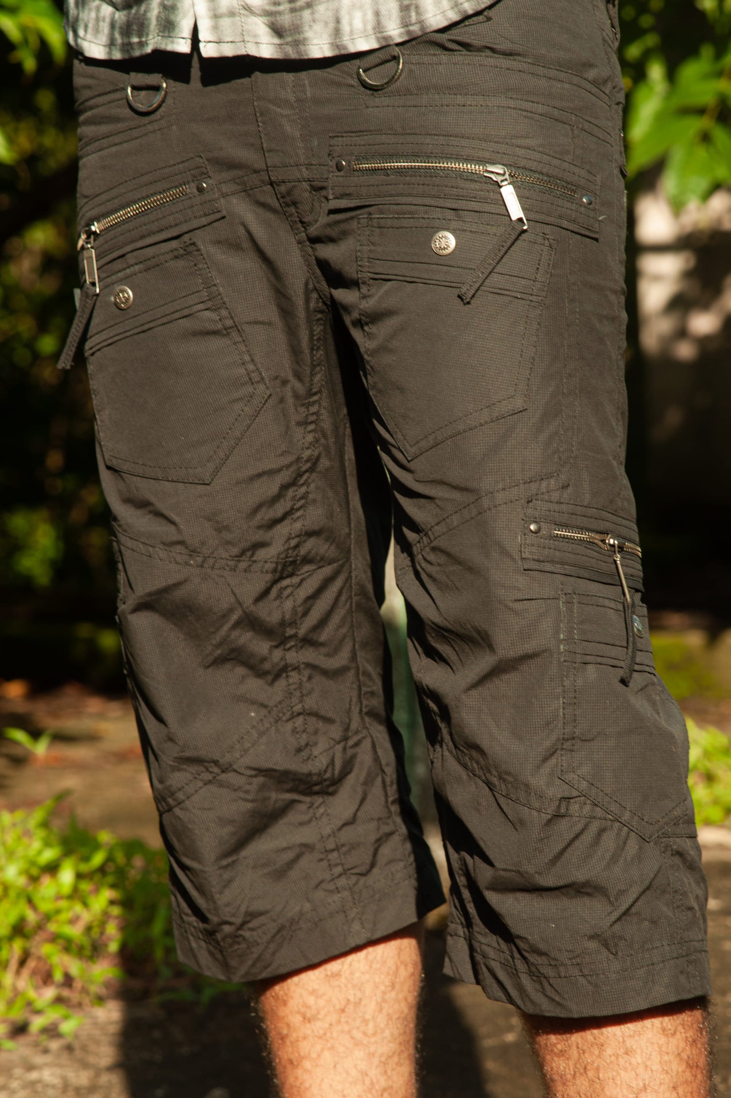 MANAGA | Men's Cargo Shorts | Black Distressed Cargos Mini Checks