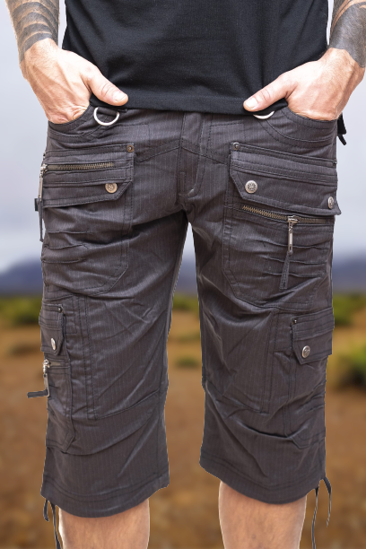 MAYA SHORTS | Stretchable Grey Striped Cargo Shorts