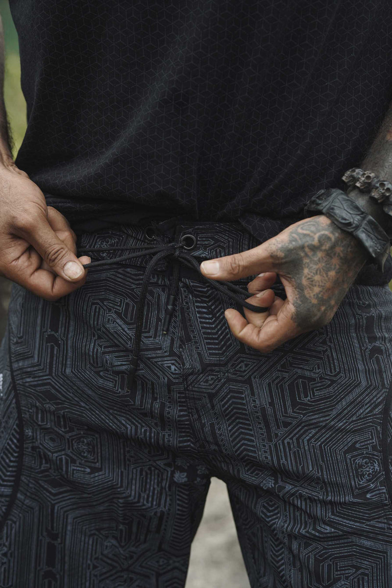 METANOIA - Artwear Men's Board Shorts | Black Cyberpunk Pattern
