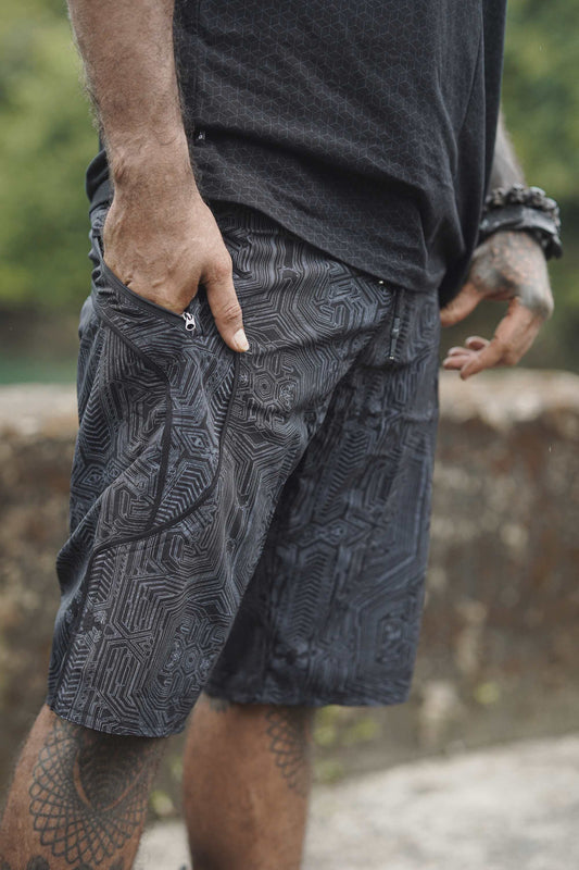 METANOIA - Artwear Men's Board Shorts | Black Cyberpunk Pattern