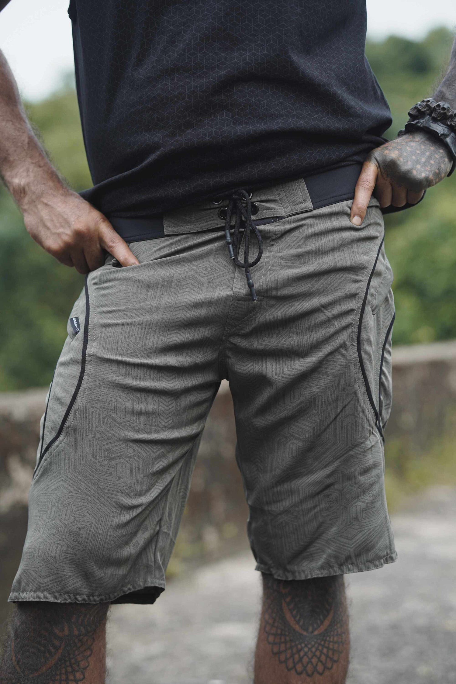 METANOIA - Artwear Men's Board Shorts | Khaki Cyberpunk Pattern Shorts