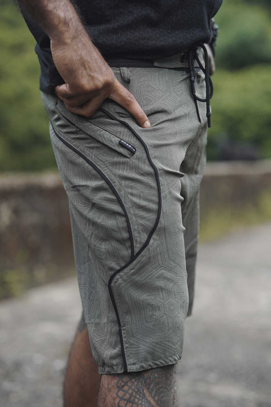 METANOIA - Artwear Men's Board Shorts | Khaki Cyberpunk Pattern Shorts
