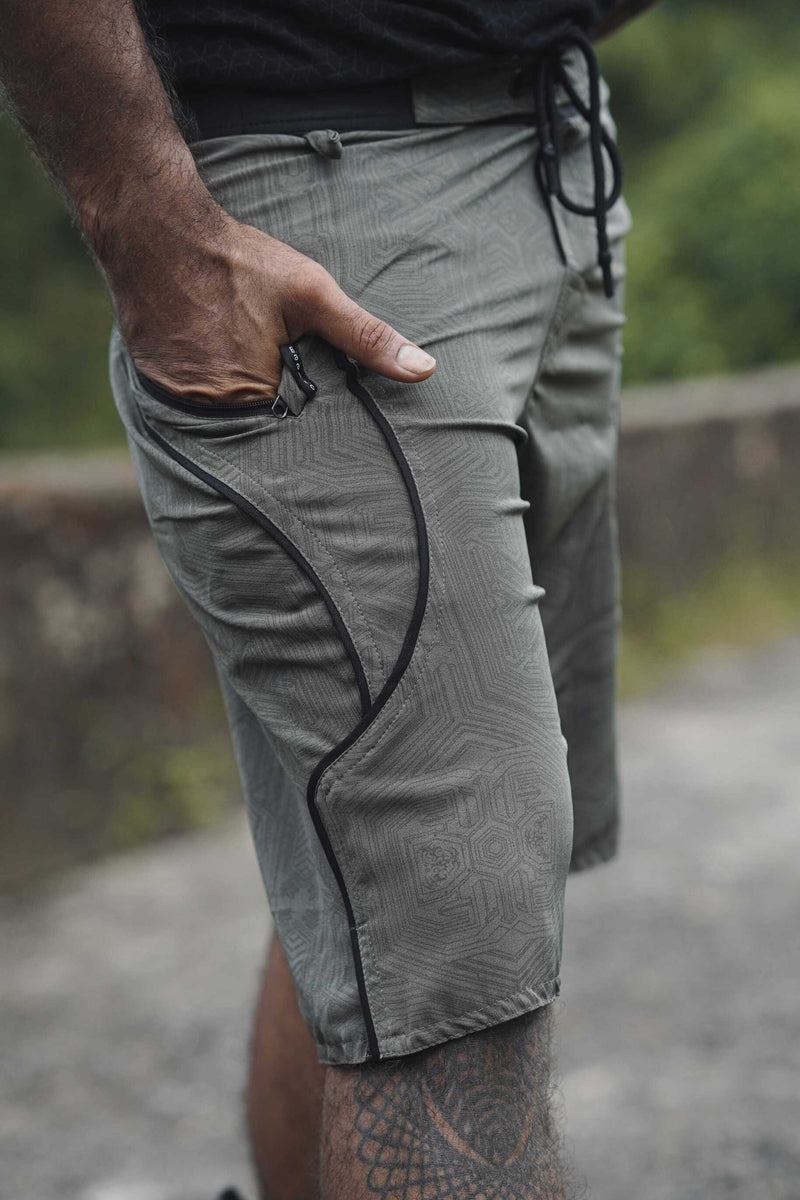 METANOIA - Artwear Men's Board Shorts | Khaki Cyberpunk Pattern Shorts