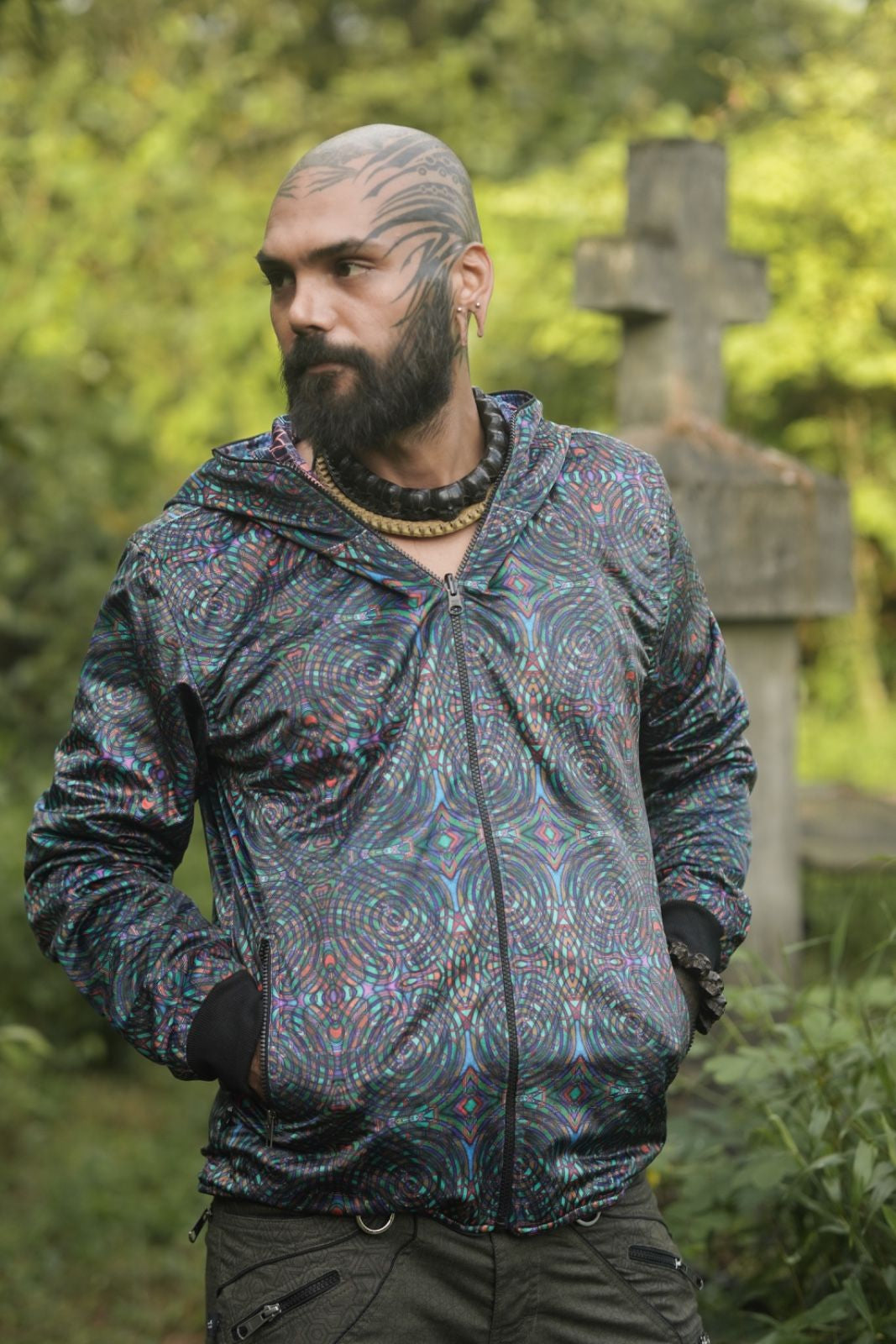 reversible festival jacket for men psychedelic front view