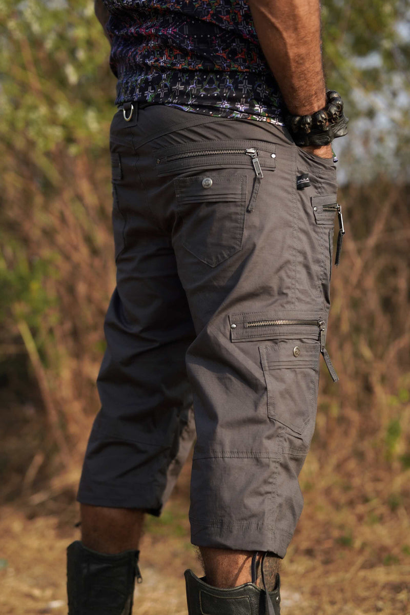 Managa Shorts - Men's Grey Cotton Multi-pocketed Cargo Shorts