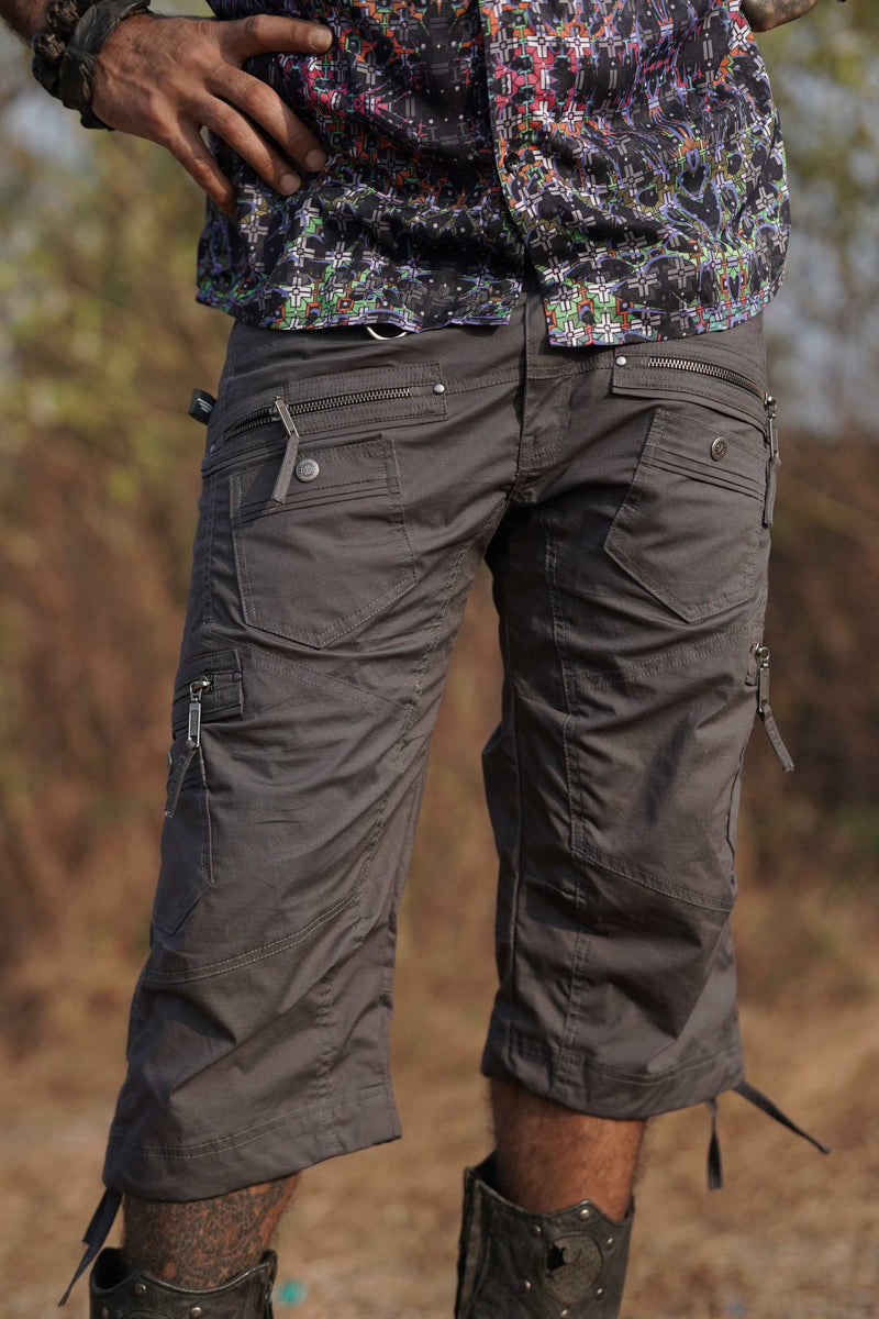 Managa Shorts - Men's Grey Cotton Multi-pocketed Cargo Shorts