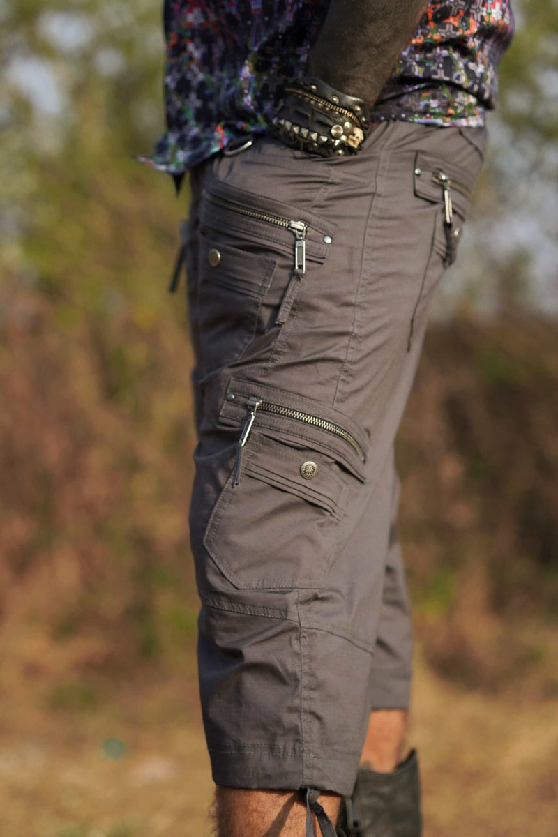 Managa Shorts - Men's Grey Cotton Multi-pocketed Cargo Shorts