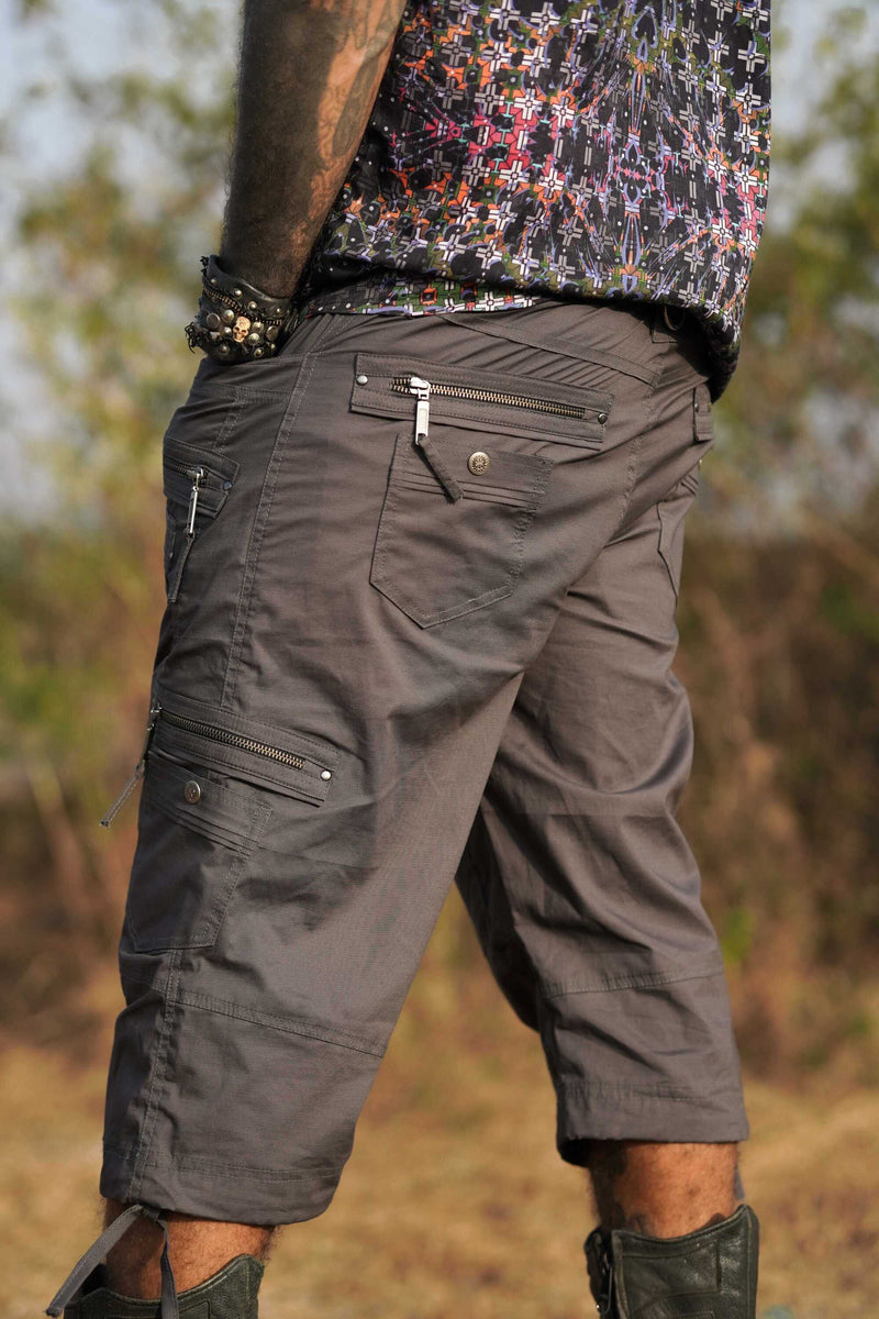 Managa Shorts - Men's Grey Cotton Multi-pocketed Cargo Shorts