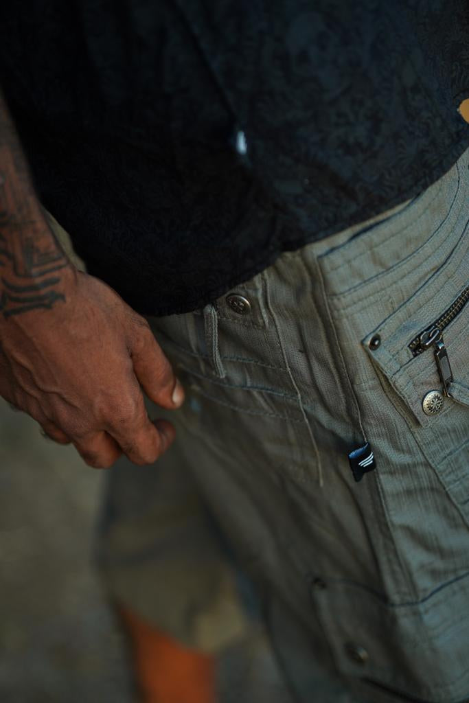Maya Shorts | Cotton Slub Off-Grey Distressed Cargo Shorts for Men