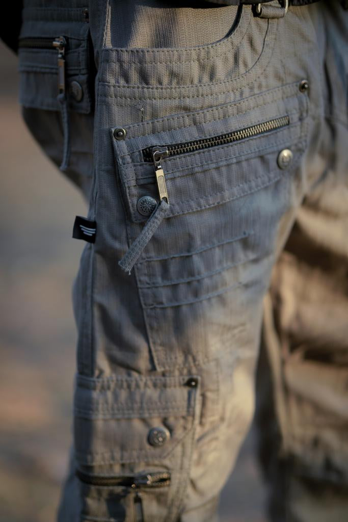 Maya Shorts | Cotton Slub Off-Grey Distressed Cargo Shorts for Men