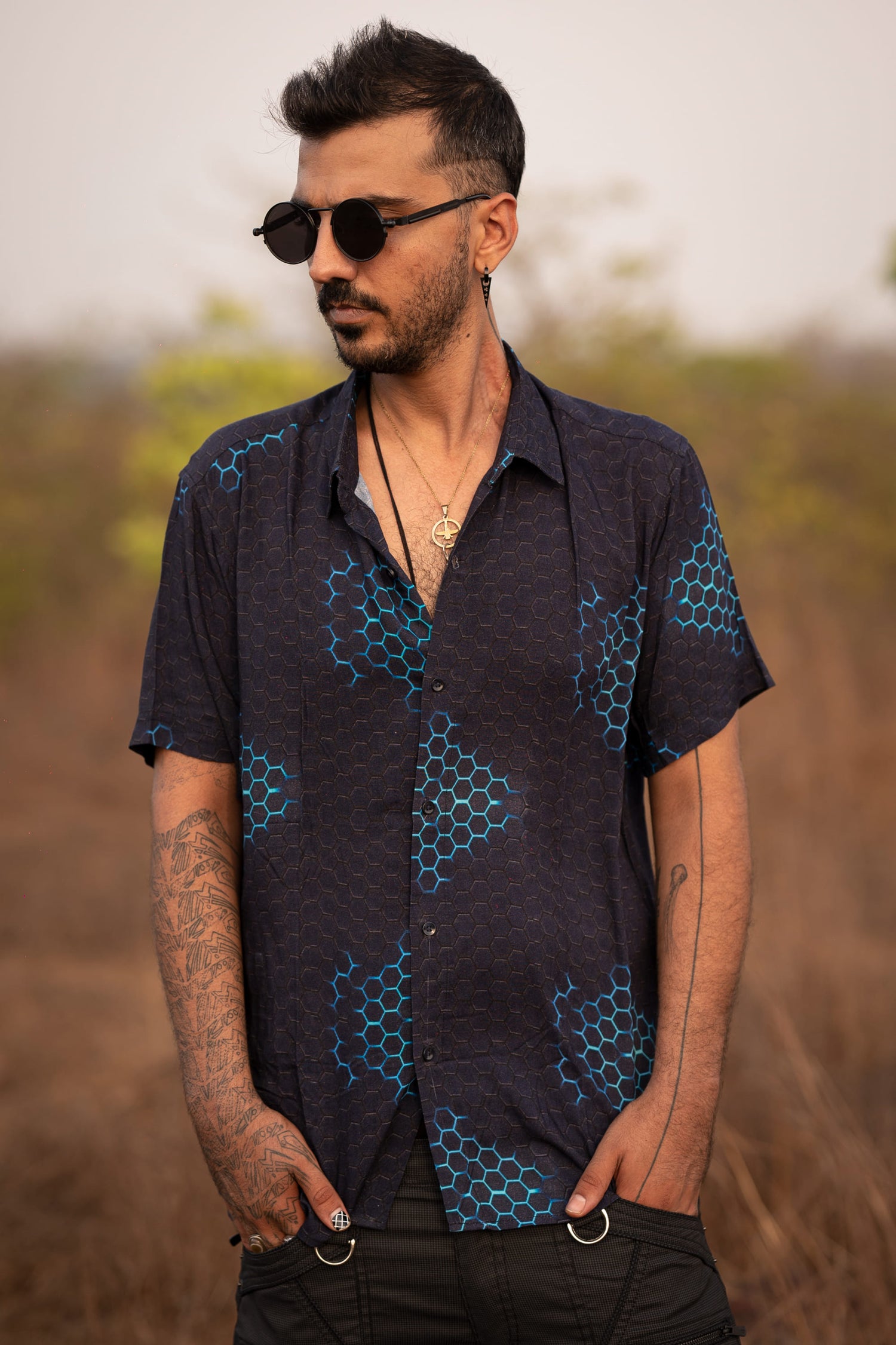 Lightweight summer shirt for men with Mayan print – front view