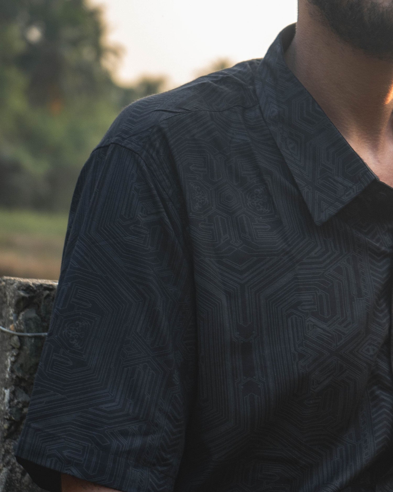 METANOIA | Men's Black Viscose Shirts | Future Cybernetic Print Shirt