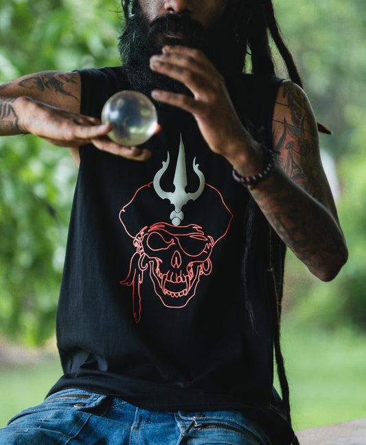 PIRATE'S GOSPEL | Men's Black Tank Tops | Skulls Print UV Glow Sleeveless Vest