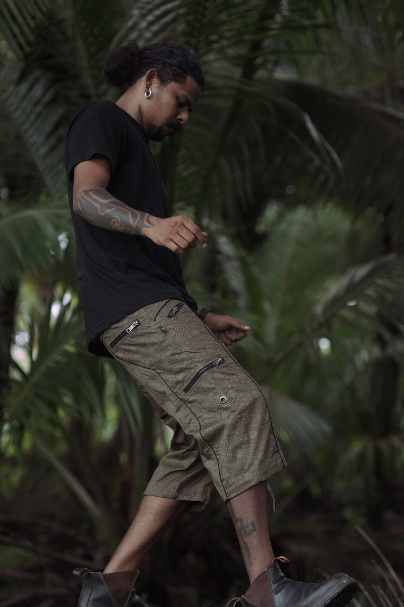 PYTHAGORAS YANTRA | Men's NY Shorts | Printed Festival Cargo Shorts Khaki Color