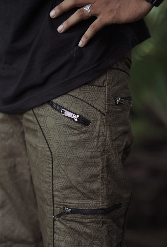 PYTHAGORAS YANTRA | Men's NY Shorts | Printed Festival Cargo Shorts Khaki Color