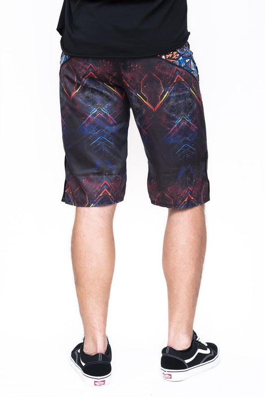Bold glitch-inspired men’s summer shorts with pockets