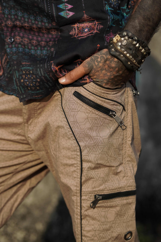 Pythagoras Abstract - Caramel Beige NY Men's Cargo Pants | Geometric Print Pants
