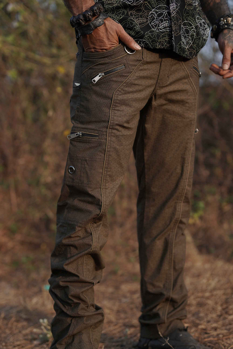 Pythagoras Abstract khaki NY cargo pants street wear front view