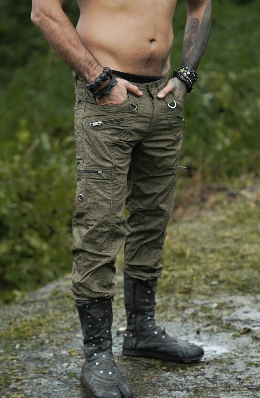 Front view of Walla’s geometric print pants for men – Pythagoras FOL