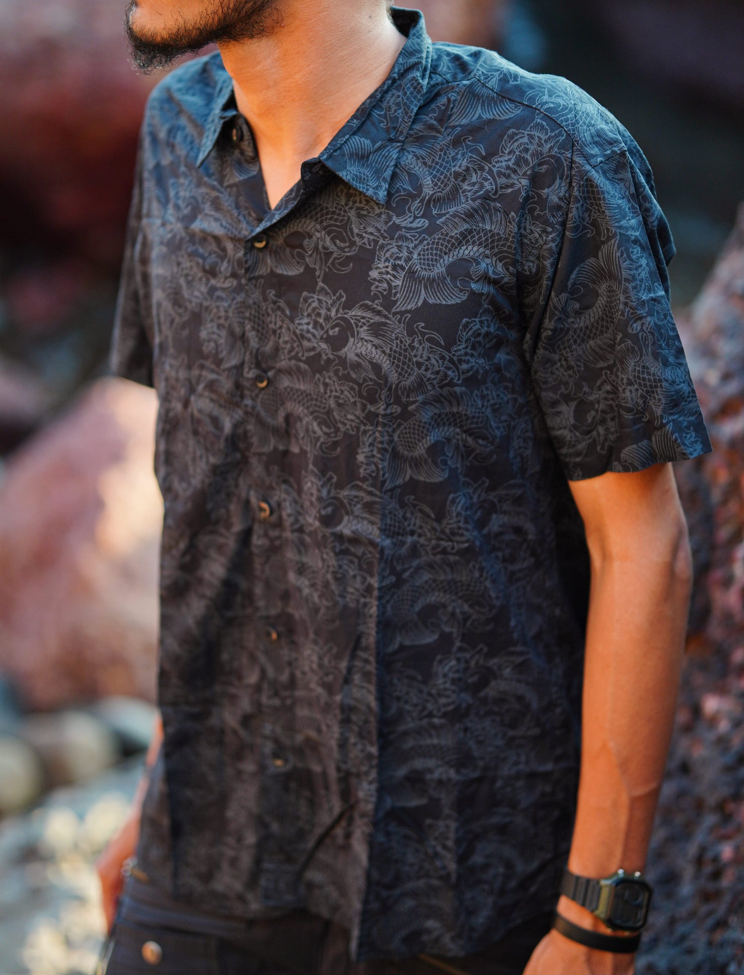 ROYALE GAMMA - Men's Short Sleeve Shirts | Oriental Japanese Art Print Shirts