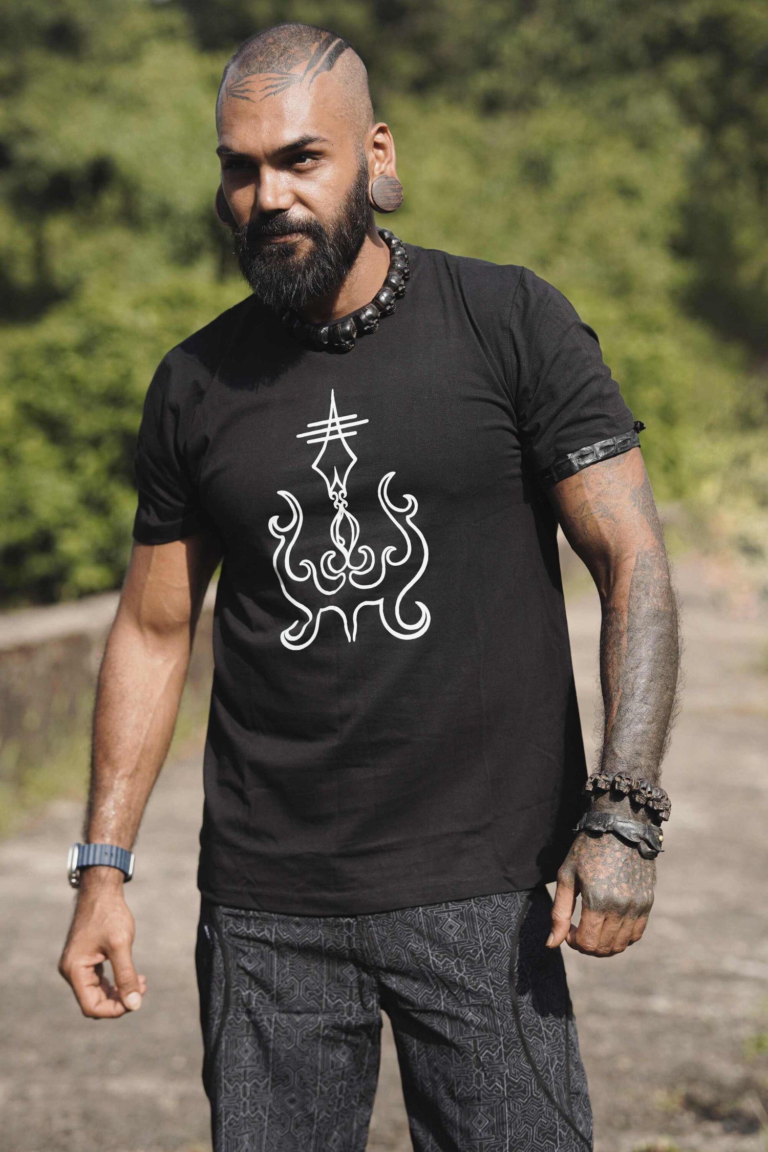 SACRED TRISHUL | Black Men's Psychedelic T-shirts UV Glow