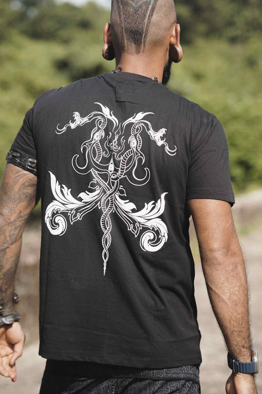 SACRED TRISHUL | Black Men's Psychedelic T-shirts UV Glow