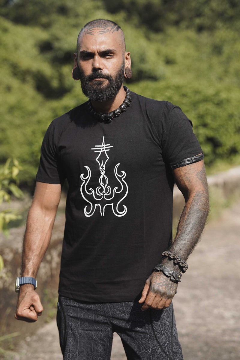 SACRED TRISHUL | Black Men's Psychedelic T-shirts UV Glow