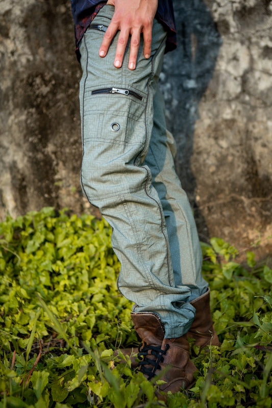 SHRI YANTRA | Men's Light Grey NY Cargo Pants | Rave Festival Biker Trousers