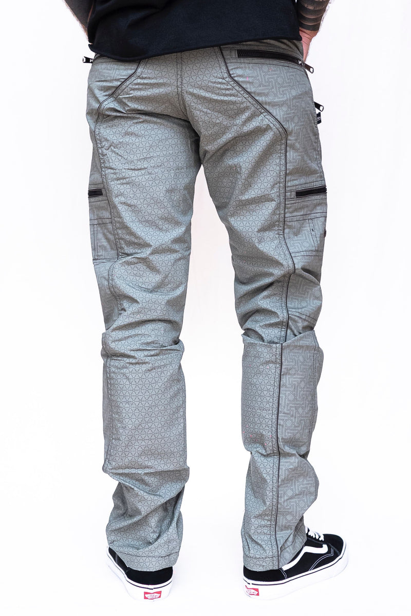 SHRI YANTRA | Men's Light Grey NY Cargo Pants | Rave Festival Biker Trousers