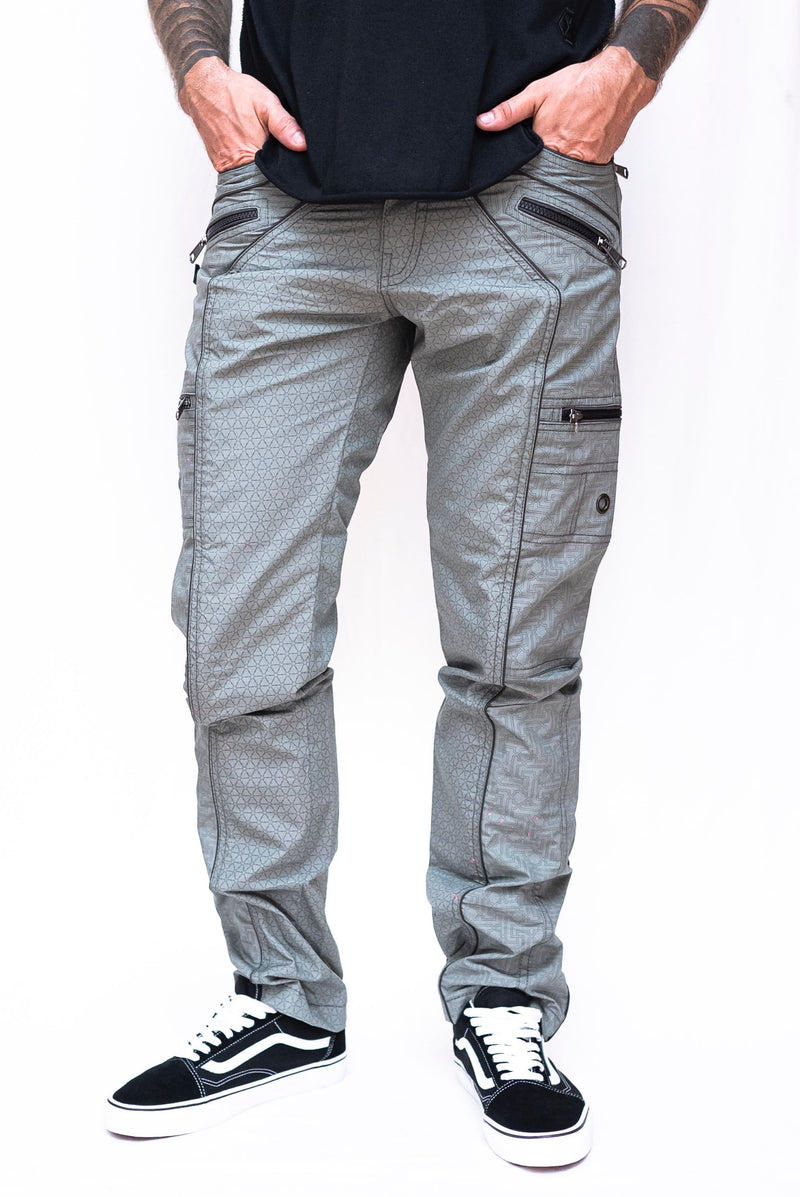 SHRI YANTRA | Men's Light Grey NY Cargo Pants | Rave Festival Biker Trousers