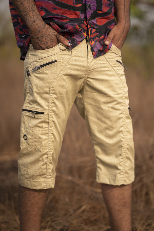 Shri Yantra | Men's Beige/Black Multi-Pocket NY Shorts