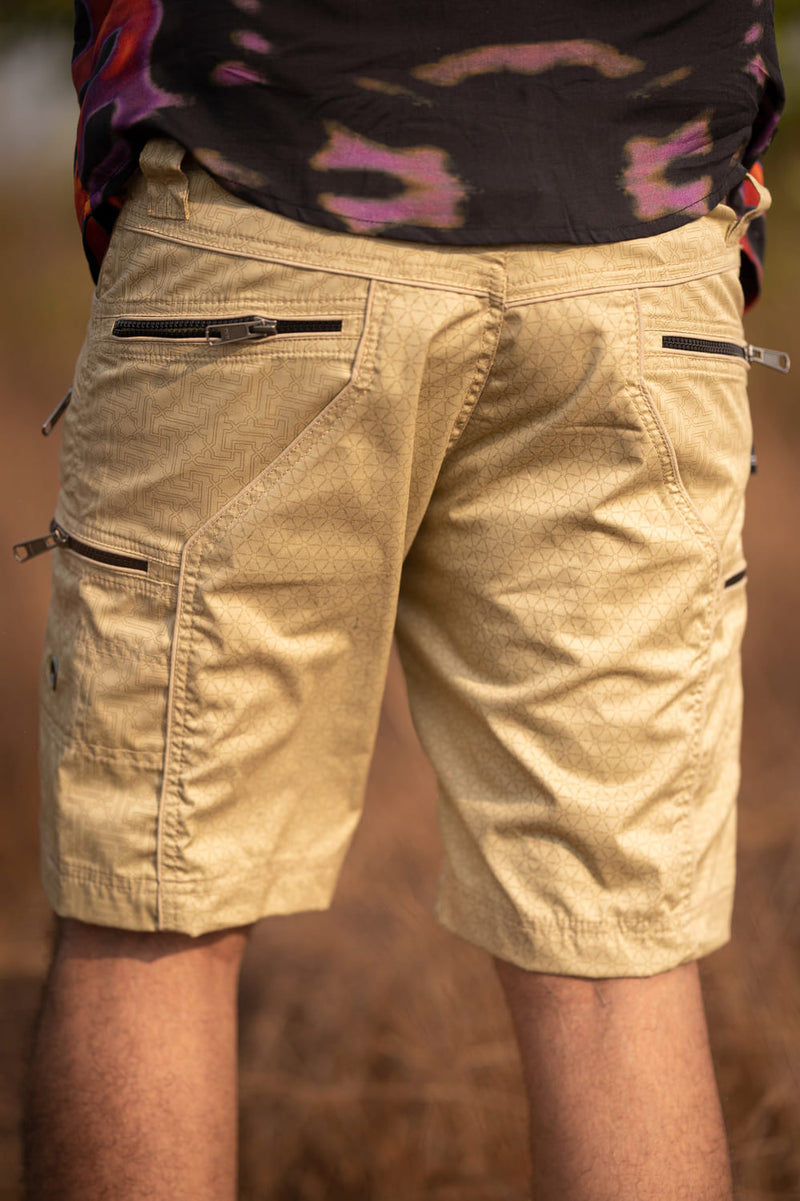 Stylish beige stretch cargo shorts for men with durable pocket design