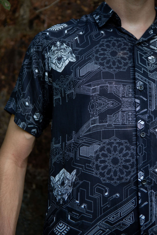 SOURCE CODE | Men's Bamboo Shirts | Futuristic Cyberpunk HUD Print Shirt