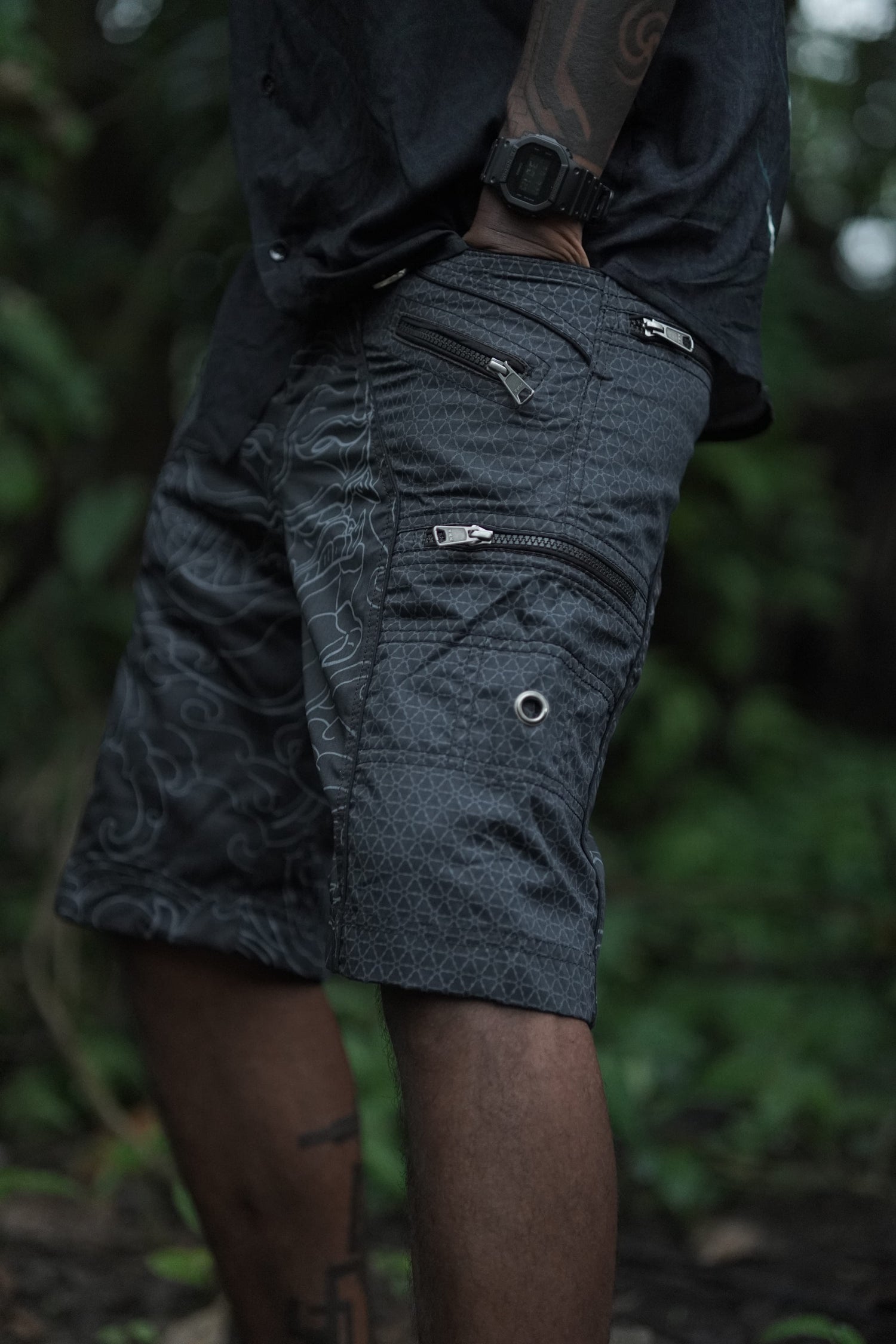 XINGLIN FLORET | Men's NY Shorts Navy Blue | Steampunk Biker Raver Cargo Shorts