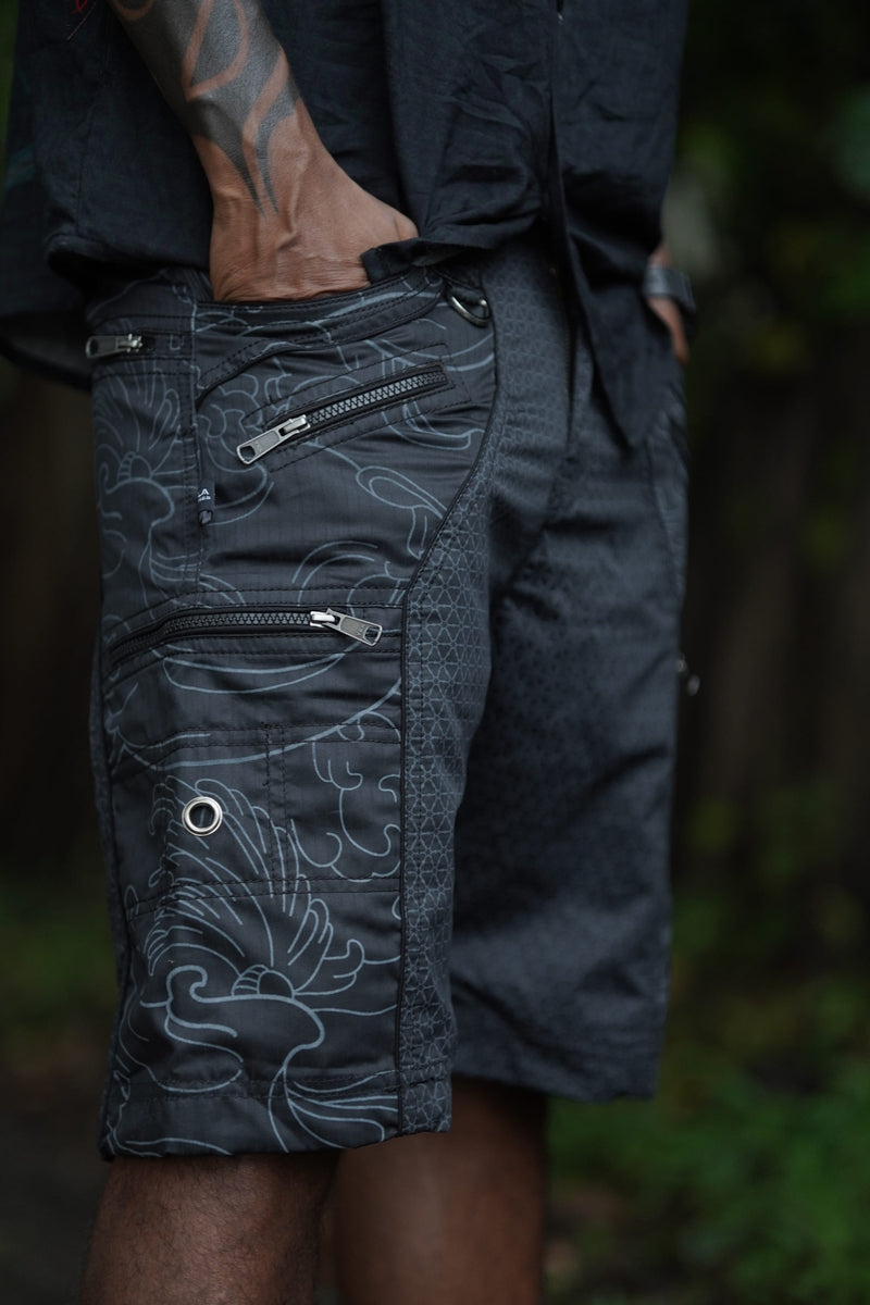 XINGLIN FLORET | Men's NY Shorts Navy Blue | Steampunk Biker Raver Cargo Shorts