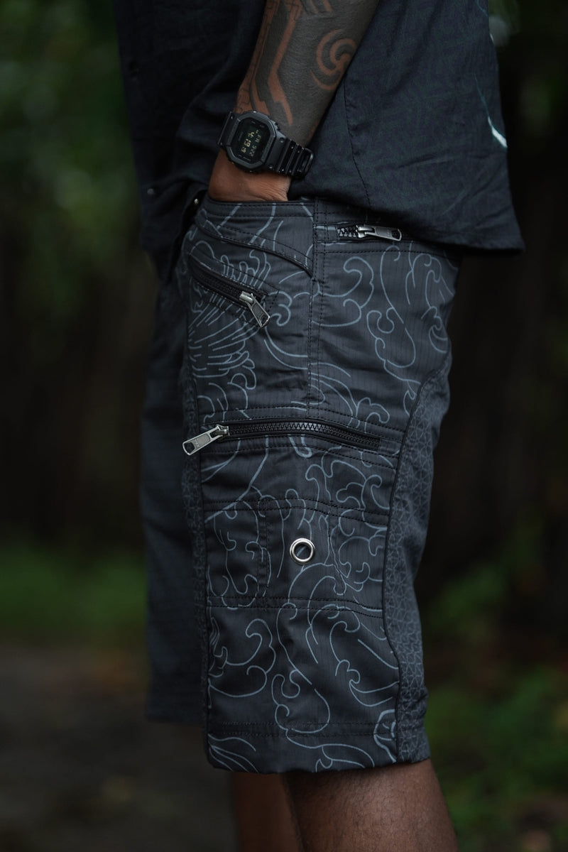XINGLIN FLORET | Men's NY Shorts Navy Blue | Steampunk Biker Raver Cargo Shorts
