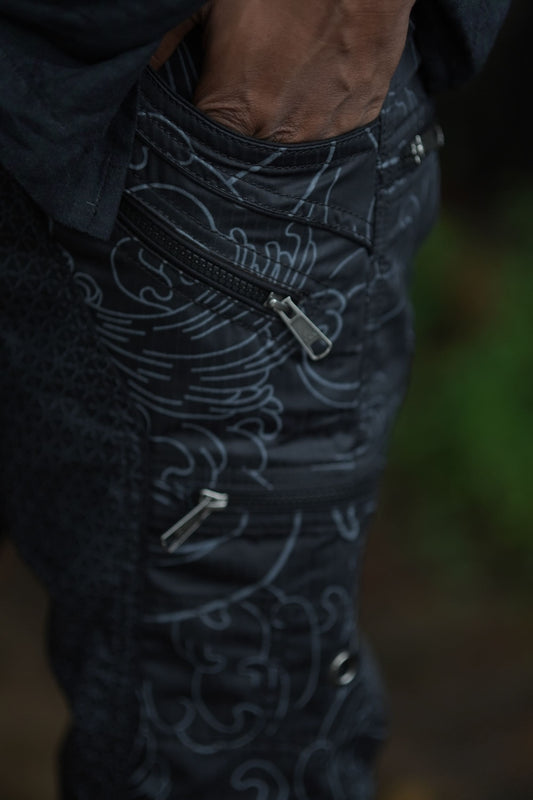 XINGLIN FLORET | Men's NY Shorts Navy Blue | Steampunk Biker Raver Cargo Shorts