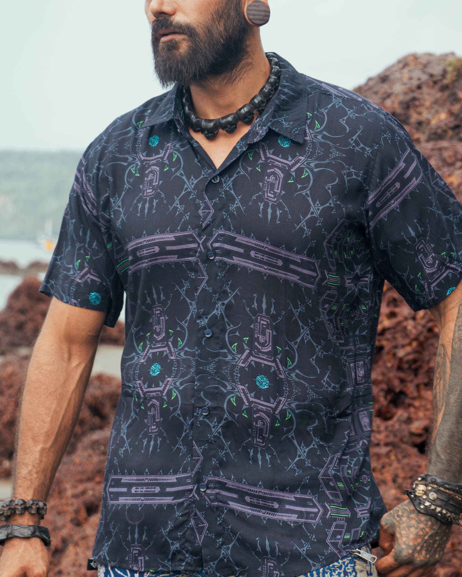 XENOMORPH | Men's Bamboo Shirts |Cyber Punk Style Print Shirt