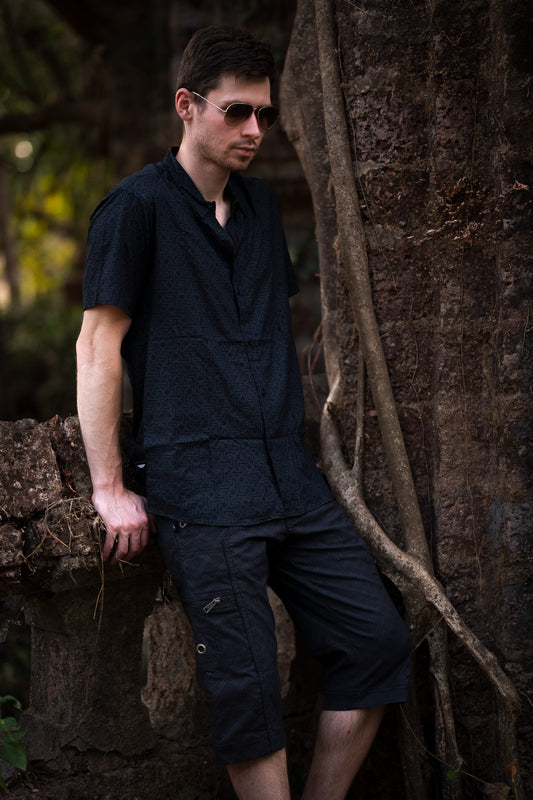 YANTRA - Black Men's Short Sleeve Shirts | Sacred Geometry Printed Shirt for Men