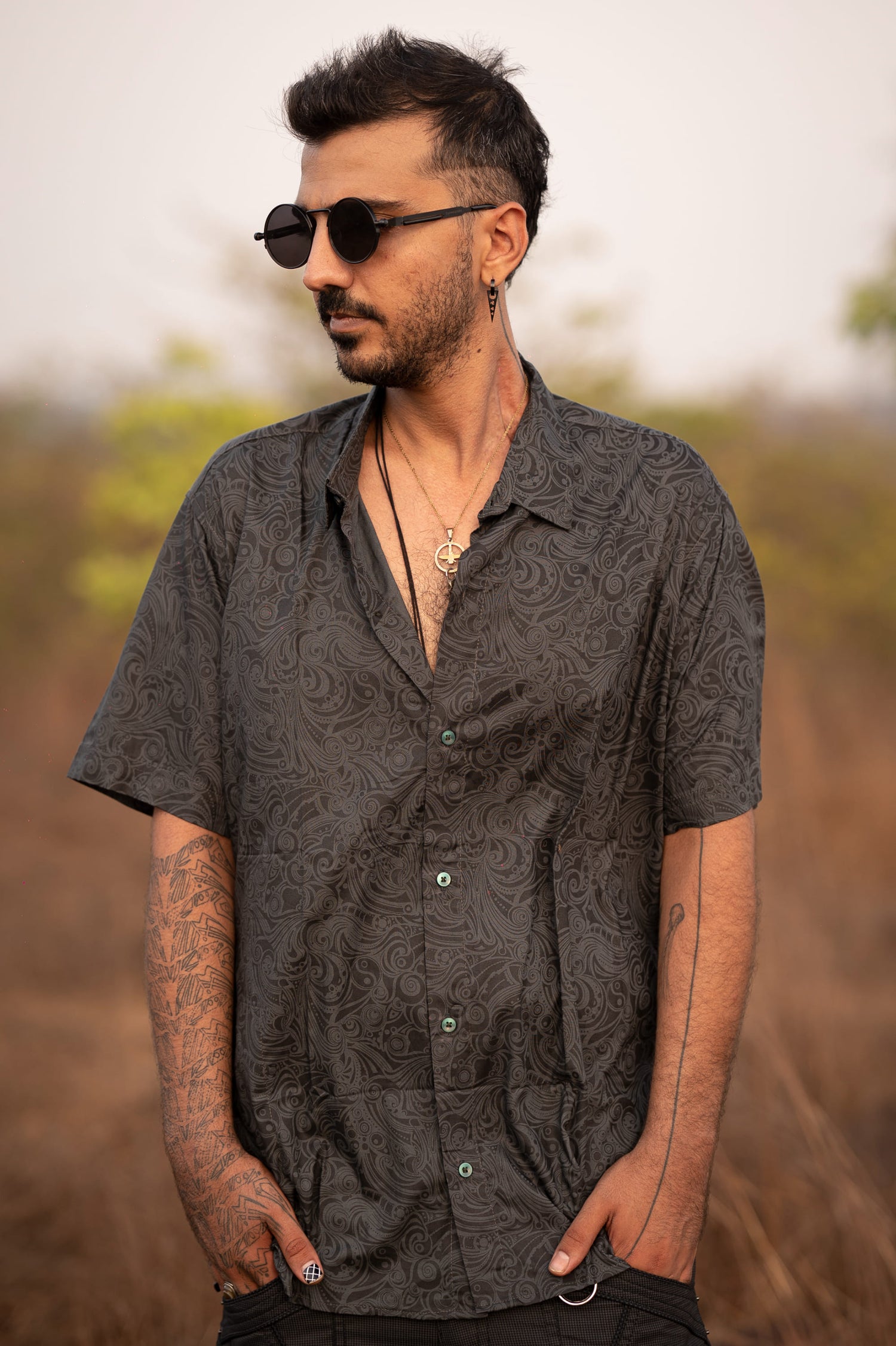 YING YANG - Men's Partywear Short Sleeve Shirt | Printed Clubwear Shirts for Men