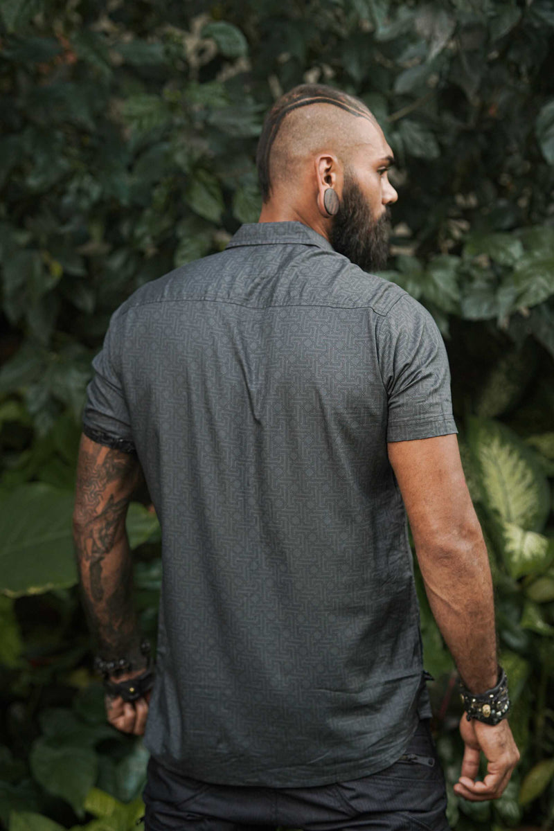 YANTRA - Screen-print Grey Shirt | Men's Viscose Partywear Shirt