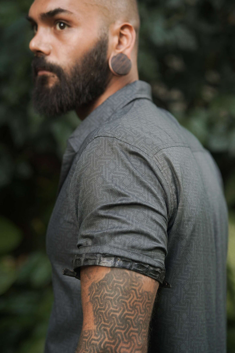 YANTRA - Screen-print Grey Shirt | Men's Viscose Partywear Shirt