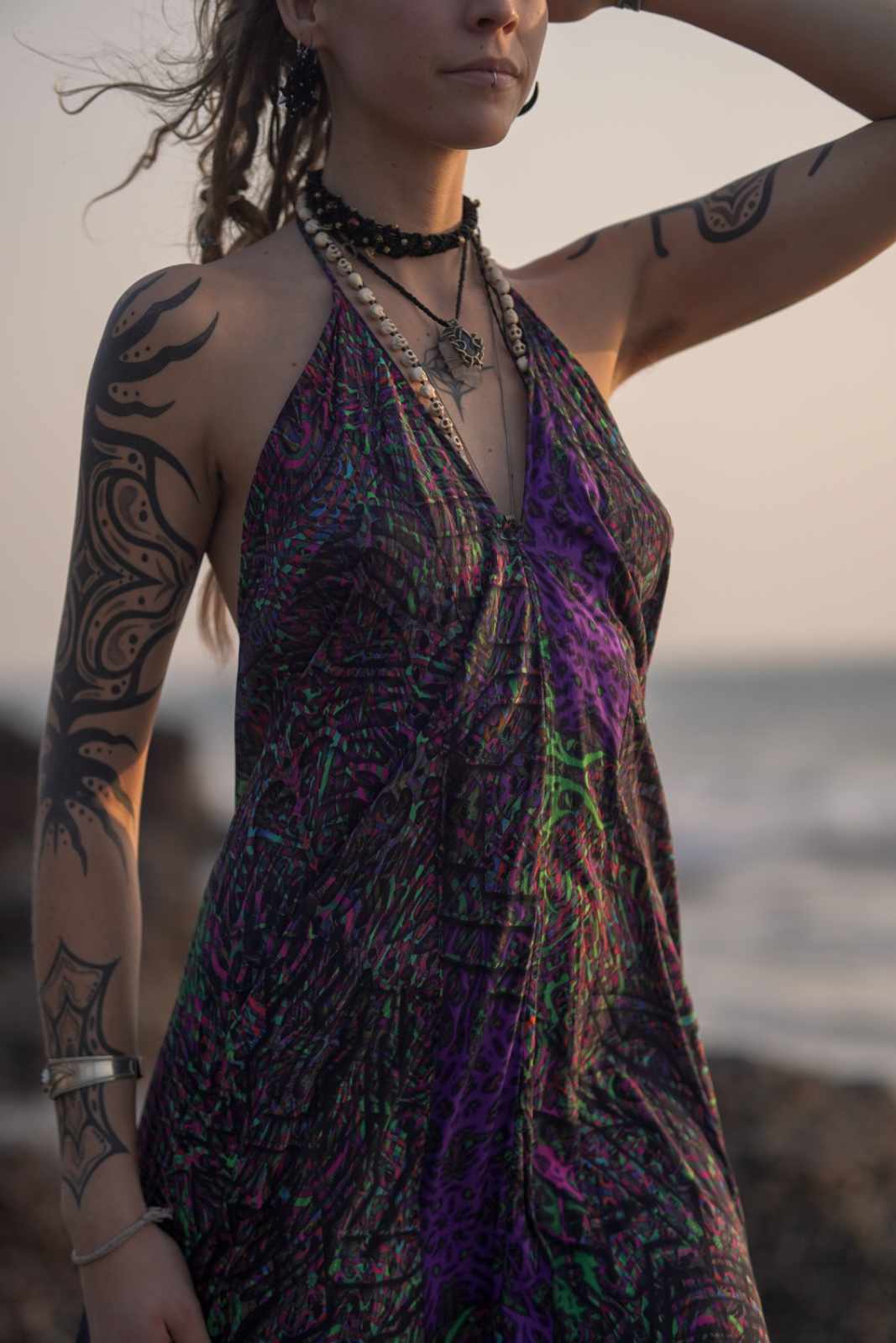 bamboo festival dress for women psychedelic fractal print