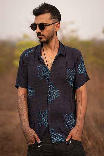 Mayan Molecules - Men's Short Sleeve Viscose Shirts | Men's Summer Partywear