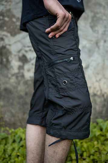 Black Mini Checks NY 3/4 Cargo Shorts | Post-Apocalyptic Steampunk Shorts